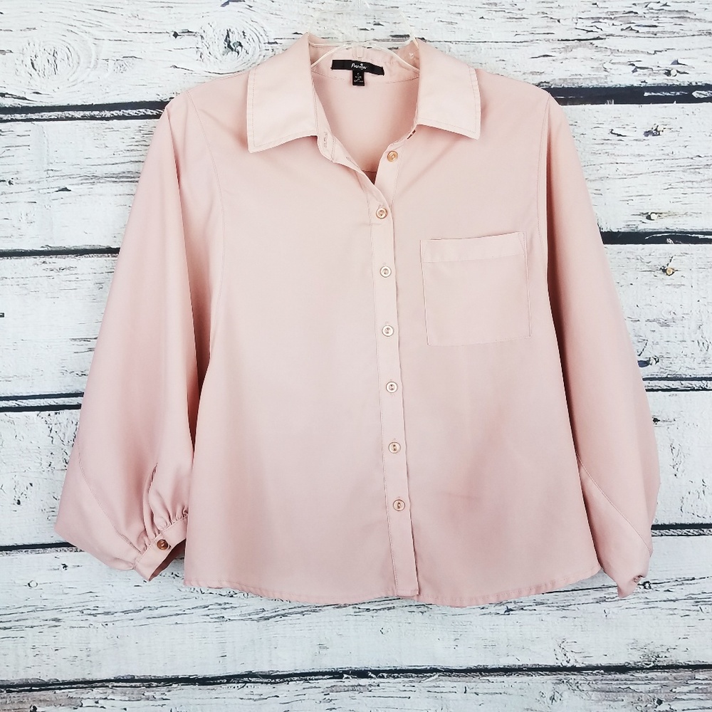 Dusty Rose blush pink bat wings oversized blouse S